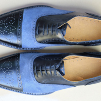 Crafted Leather Men Blue Suede Black Leather Oxford Dress Shoes - Thumbnail 2