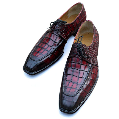 Crafted leather burgundy crocodile leather alligator dress shoes
