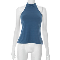 Solid color halterneck backless one-piece sexy top - Thumbnail 7