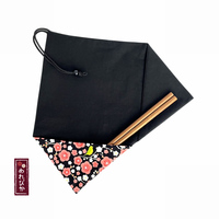 Japanese Cotton Chopstick Sleeve – Black & Pink Plum Blossom Pattern (MCC0004-08-BK) - Thumbnail 5