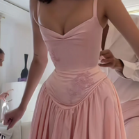 Spaghetti Straps Retro Pink A-Line Long Prom Dresses - Thumbnail 7