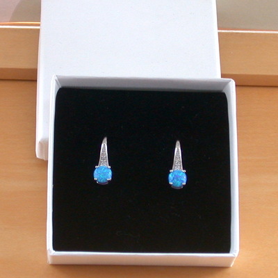 Boxed gift/sterling silver blue opal & cz earrings/blue opal hook earrings/opal earrings/opal jewellery/opal jewelry/uk - Thumbnail 1