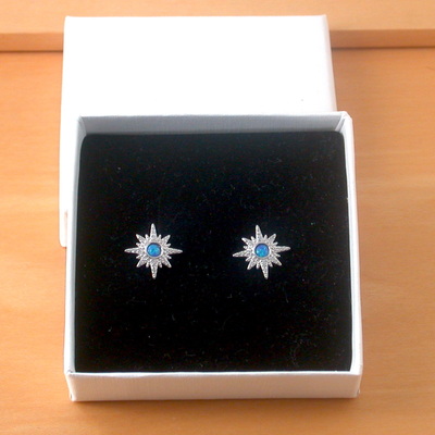 Boxed gift/sterling silver blue opal star earrings/opal earrings/star earrings/opal jewellery/opal jewelry/star jewellery/star jewelry/uk - Thumbnail 1