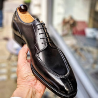 Men's Handmade Black Leather Oxford Shoes Luxury Apron Toe Lace-Up Dress Shoes - Thumbnail 1