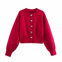 Fashionable heart-shaped button puffy long-sleeved knitted jacket - Thumbnail 2