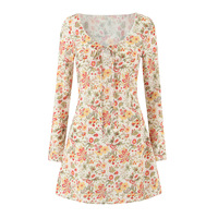 Retro romantic floral tie V-neck short A-line long-sleeved dress - Thumbnail 5