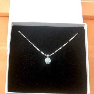 Boxed gift/sterling silver white opal solitaire pendant & chain/silver opal necklace uk/opal jewellery/opal jewelry/uk - Thumbnail 1