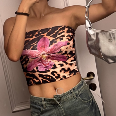 Brown leopard print floral tube top - Thumbnail 1