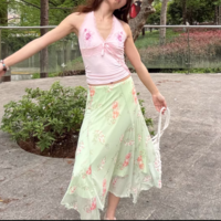 Vintage embroidered lace halter neck suspenders - Thumbnail 1