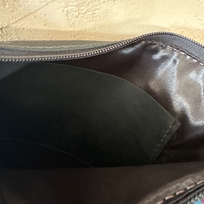 Pendelton wool and black leather purse