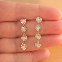 BOXED GIFT/Sterling Silver White Opal Heart Earrings/Opal Heart Drop Earrings/Opal Jewellery/Opal Jewelry/UK - Thumbnail 3