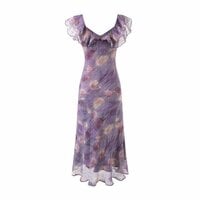 Summer holiday casual purple printed ruffle dress - Thumbnail 1