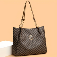 Vintage Geometric Tote Bag Synthetic Leather Letter "M" Design for Women Handbag - Thumbnail 9