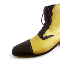 Crafted Leather Classic Handmade Yellow Dark Brown Leather Ankle High Lace up Dress Boot - Thumbnail 6