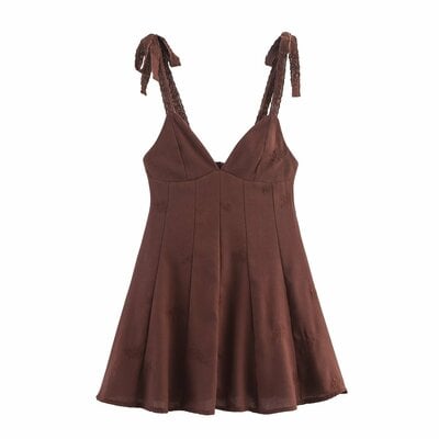 Fashionable Embroidered V-Neck Suspender Short Dress