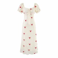 Romantic printed design A-line maxi dress holiday style slim fit dress - Thumbnail 1