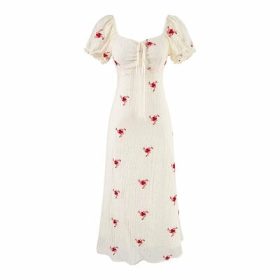 Romantic printed design A-line maxi dress holiday style slim fit dress