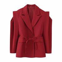 Fashionable design waist tie wide shoulder suit jacket - Thumbnail 6