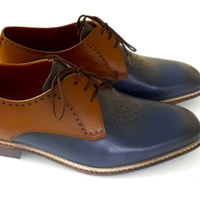 Crafted Leather Classic Men Blue Brown Leather Oxford Lace up Dress Shoes - Thumbnail 4