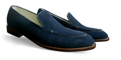 Crafted Leather Classic Blue Suede Leather Moccasin Loafers Dress Shoes