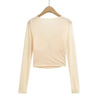 Sexy slim-fit lace-paneled short mesh inner T-shirt - Thumbnail 2
