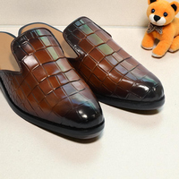 Crafted Leather Classic Brown Crocodile/Alligator Leather Mules Dress Shoes - Thumbnail 2