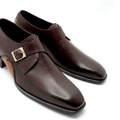 Crafted leather classic monk strap opanka construction dress shoes