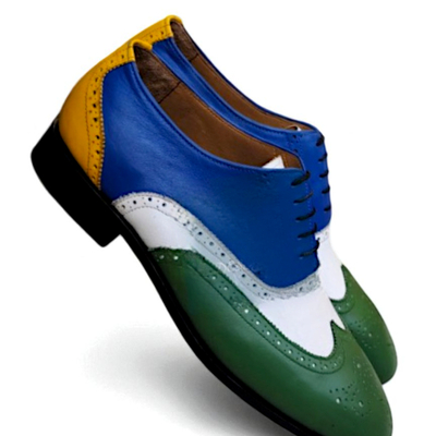 Crafted leather multi color leather oxford wingtip lace up dress shoes