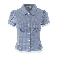 Wave lace stitching lapel slim fit plaid shirt skirt casual suit - Thumbnail 2