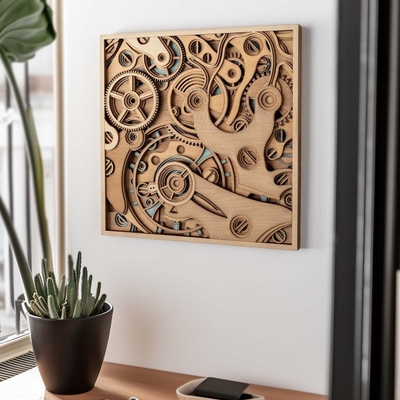 Stereowood time gear multi-layer wall art, stereoscopic 3d decor, mandala art