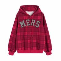 American retro plaid hooded long-sleeved cardigan sweatshirt - Thumbnail 3