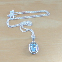BOXED GIFT SET/Sterling Silver Blue Topaz Pendant & 18" Silver Chain/Sterling Silver Topaz Necklace/Topaz Jewellery/Topaz Jewelry/UK - Thumbnail 2