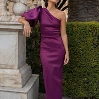 Copy of Sheath Satin One Shoulder Tea-length Prom Dress Evening Formal Gown Sexy Birthday Party Gown - Thumbnail 1