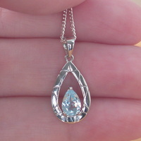 BOXED GIFT BOX/Sterling Silver Blue Topaz Teardrop Pendant & Chain/Blue Topaz Necklace/Topaz Jewellery/Topaz JewelryTopaz Earrings/UK - Thumbnail 3