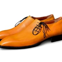 Crafted Leather Classic Yellow Leather Side Laces Oxford Dress Shoes - Thumbnail 1