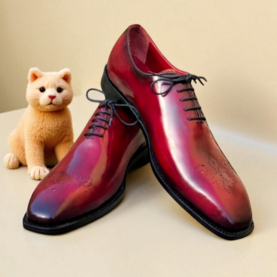 Crafted leather classic men burgundy leather oxford lace up dress shoes