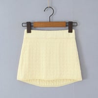 Retro Gypsy Light Yellow Knitted Mini Stretch Hip Skirt - Thumbnail 4