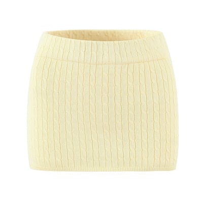 Retro Gypsy Light Yellow Knitted Mini Stretch Hip Skirt