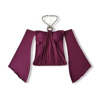 Sexy halter neck bra pad with heavy rhinestones short tube top - Thumbnail 1