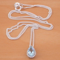 BOXED GIFT SET/Sterling Silver Blue Topaz & Cz Pendant & Chain/Blue Topaz Necklace/Topaz Jewellery/Topaz Jewelry/November Birthstone/UK - Thumbnail 2