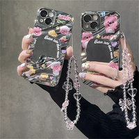 Korean Pink Bear Butterfly Flower Phone Strap Charm Chain Knot Cellphone - Thumbnail 1