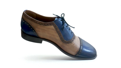 Crafted Leather Classic Men Two Tone Blue Patina Shaded Leather Lace up Dress Shoes