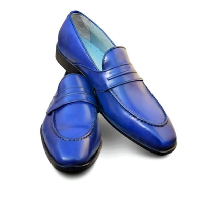 Crafted leather classic blue leather moccasin loafers dress shoes