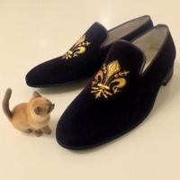 Crafted Leather Classic Black Velvet Loafers Dress Shoes - Thumbnail 1