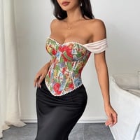 Retro French jacquard palace style wrapped chest fishbone chest cotton vest - Thumbnail 3