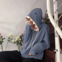 Autumn Winter Shark Patchwork Hoodie Streetwear Oversized Pullover - Thumbnail 2