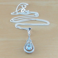 BOXED GIFT/Sterling Silver Blue Topaz & Cz Pendant & Chain/Blue Topaz Necklace/Topaz Jewellery/Topaz Jewelry/November Birthstone/UK - Thumbnail 3