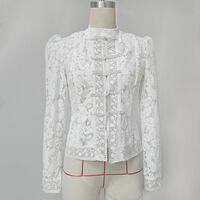 Commuter lace crochet stand collar slim fit shirt - Thumbnail 6