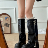 Fashion Belt Buckle Gothic Platform Punk Style Women’s Knee High Boots - Thumbnail 7