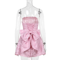 Sexy jacquard tube top bow mini dress - Thumbnail 3